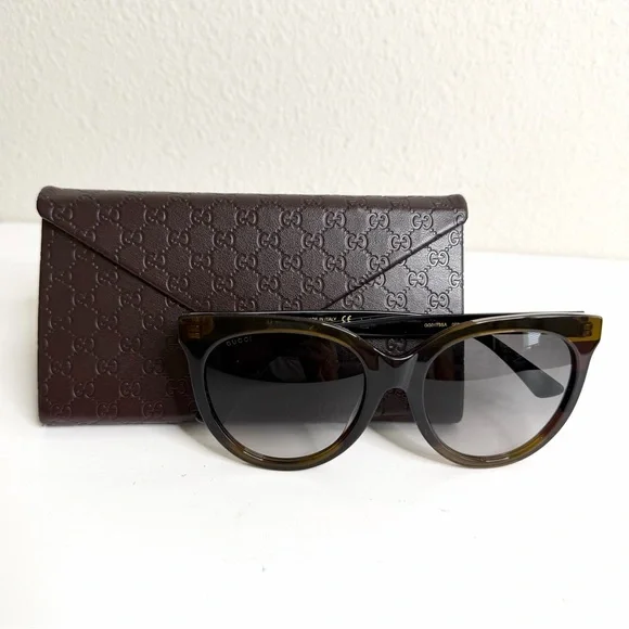 Gucci GG0179SA Havana/Black Round Cat Eye Sunglasses - Picture 3 of 8